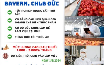 TUYỂN DỤNG 5 ỨNG VIÊN NGÀNH CHẾ BIẾN THỰC PHẨM ĐI LÀM VIỆC TẠI ĐỨC